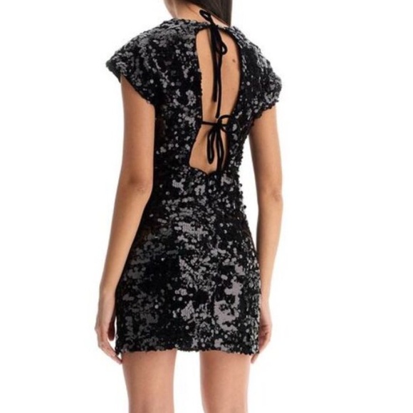 Ganni Velvet Sequins Mini Dress in Black - Picture 3 of 16